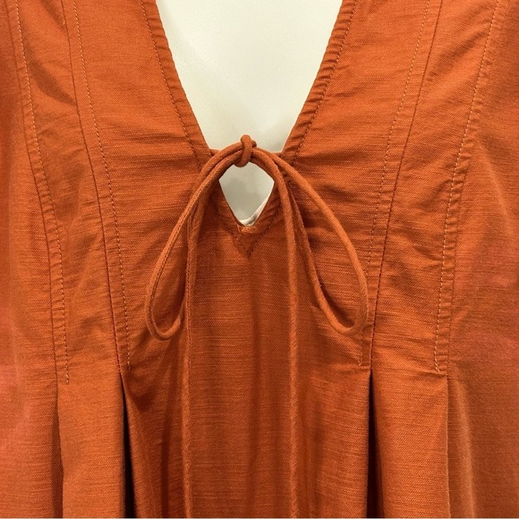 Free People Adela Tunic Mini Dress Tie Front Puff Sleeve Brick Orange Small - Picture 6 of 14